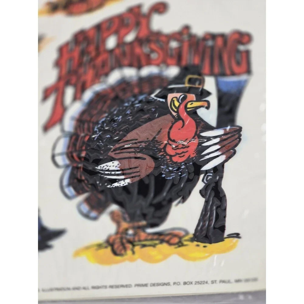 Vintage Halloween Window Clings Thanksgiving Decorations Scarecrow Turkey New 80